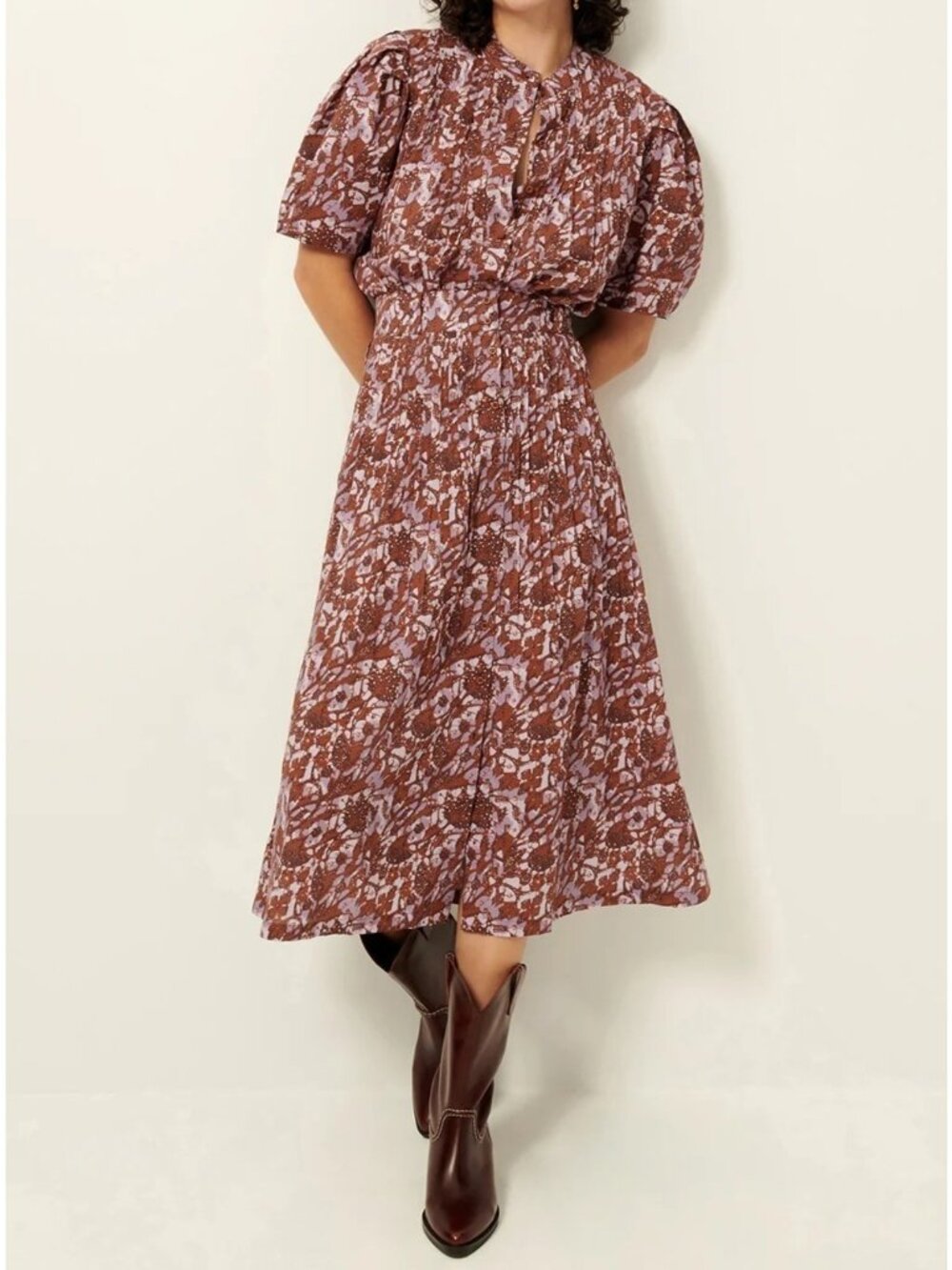 Sessun Rust Maybell Sun Print‎ Virginia Blouse Tassili Midi Skirt Set Small
